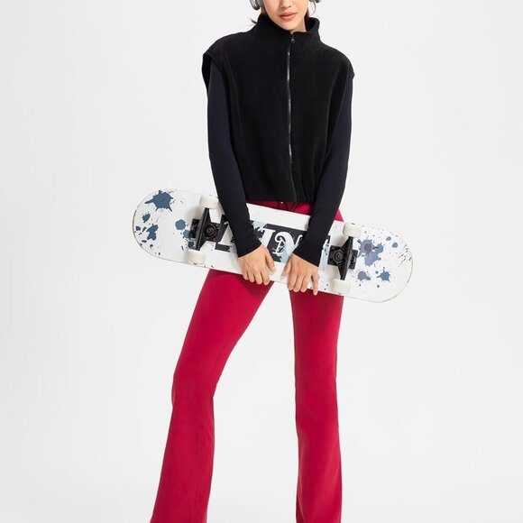 Women's Full Zip Fleece Short Vest Warm Winter Sleeveless Stand Collar Sherpa Cr - Picture 4 of 5